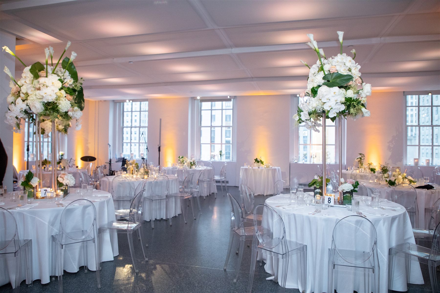 The dining room, candlelit, overlooking Fifth Avenue
