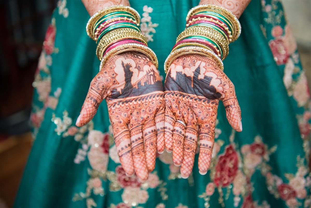 Mehndi over emerald silk