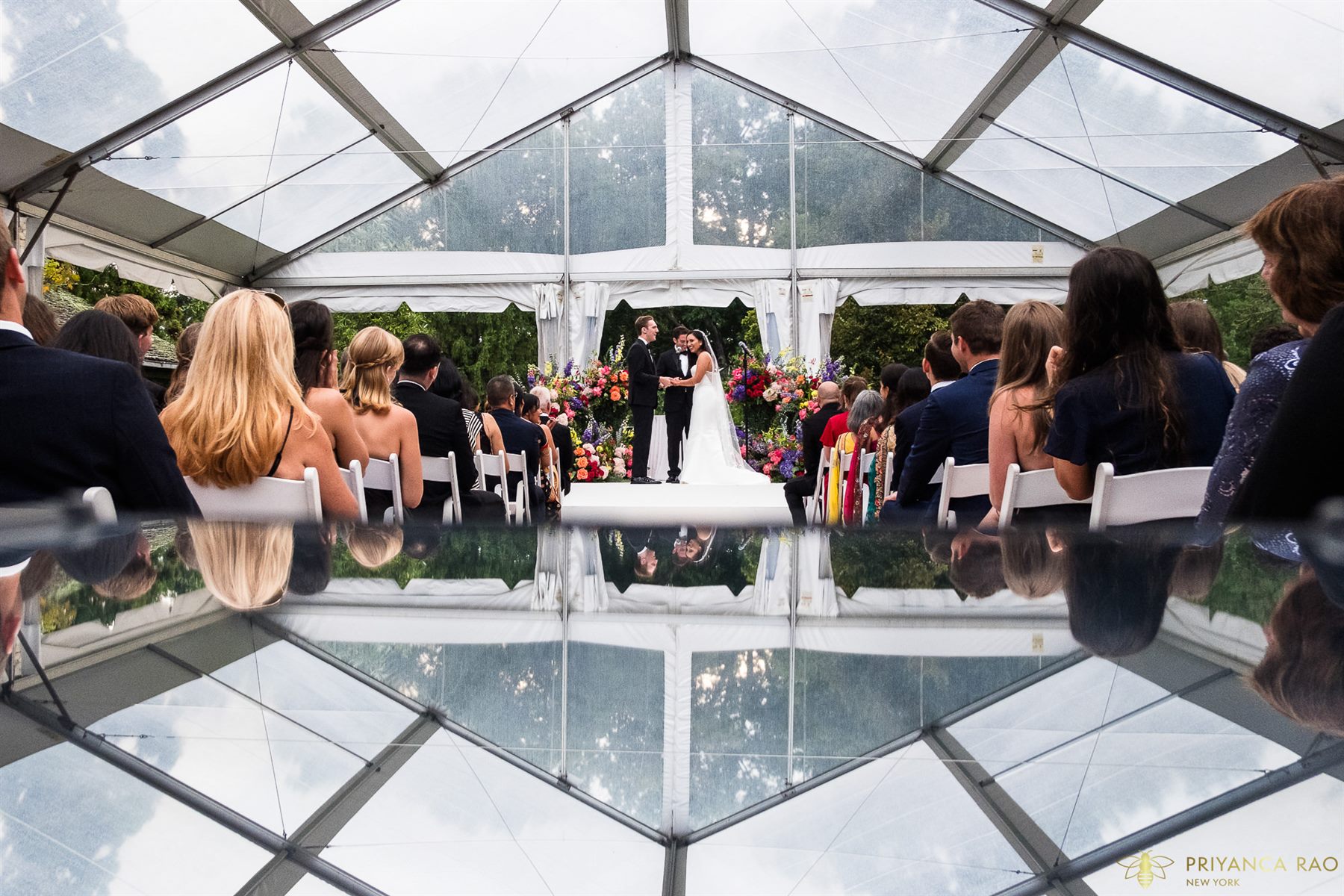 A clear tent over the reflecting pool