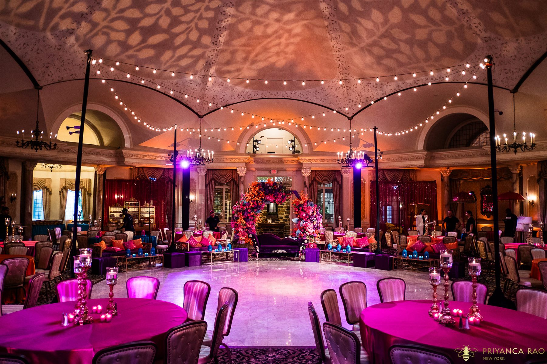 Dinner beneath the patterned tent