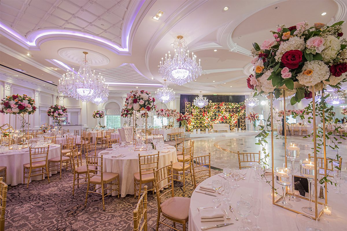 The ballroom, chandeliers and gold