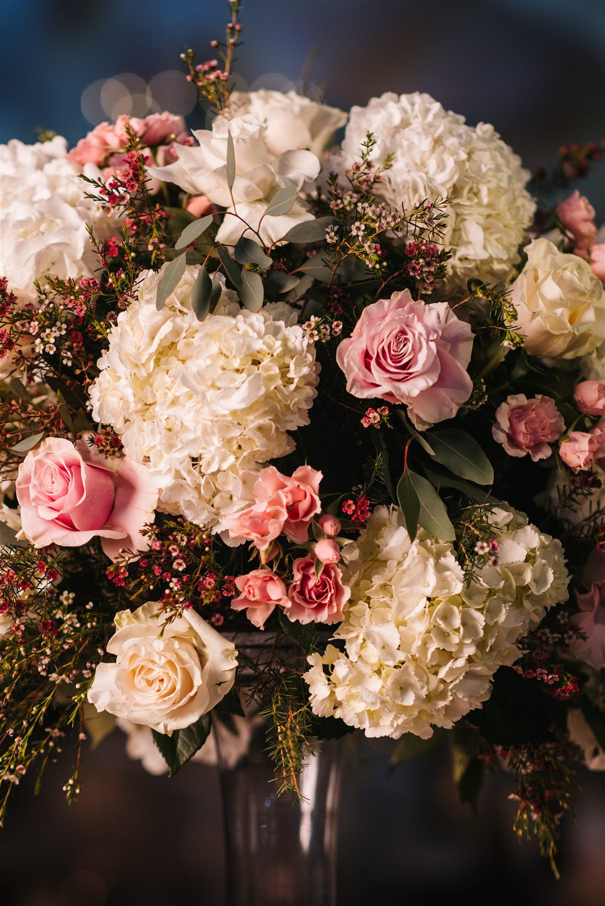 Hydrangea and garden rose, gathered low