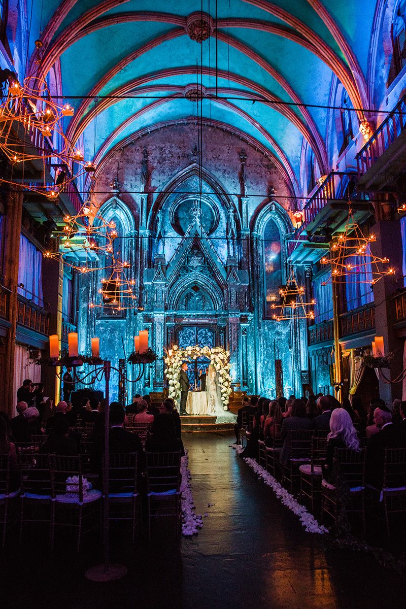 The nave, lit for the ceremony